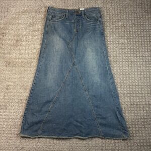 Levis Denim Maxi Skirt Womens 3 JR Blue Medium Wash Raw Hem A-Line Long Cotton